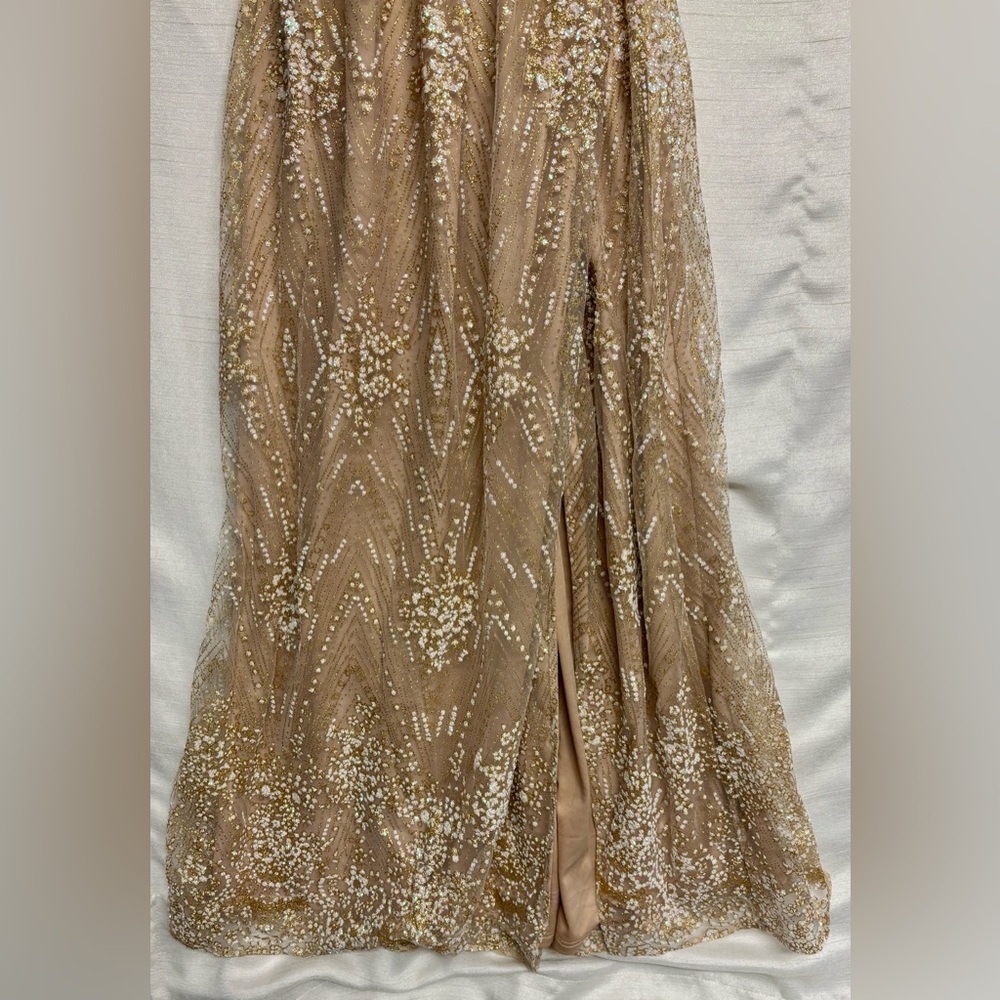 Hello Molly | NWT Gold Sequin Backless Dress Wrap Tie Slit Prom Formal Sexy US 4 - Picture 6 of 13